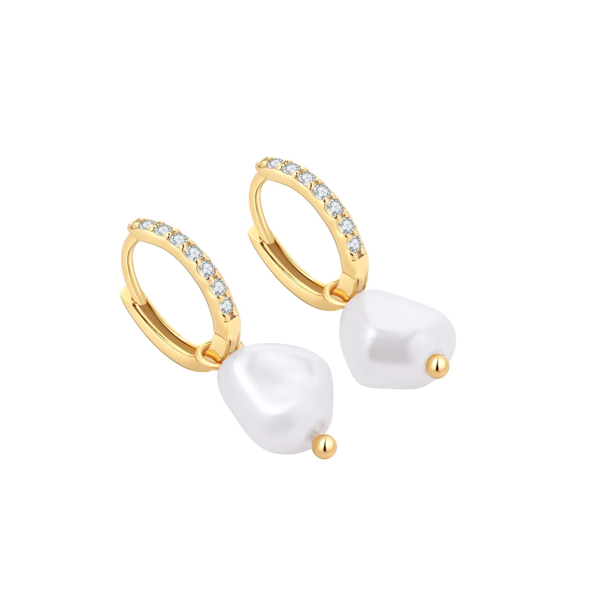 Freshwater Pearl Drop Pave Huggie Earrings - Image 7
