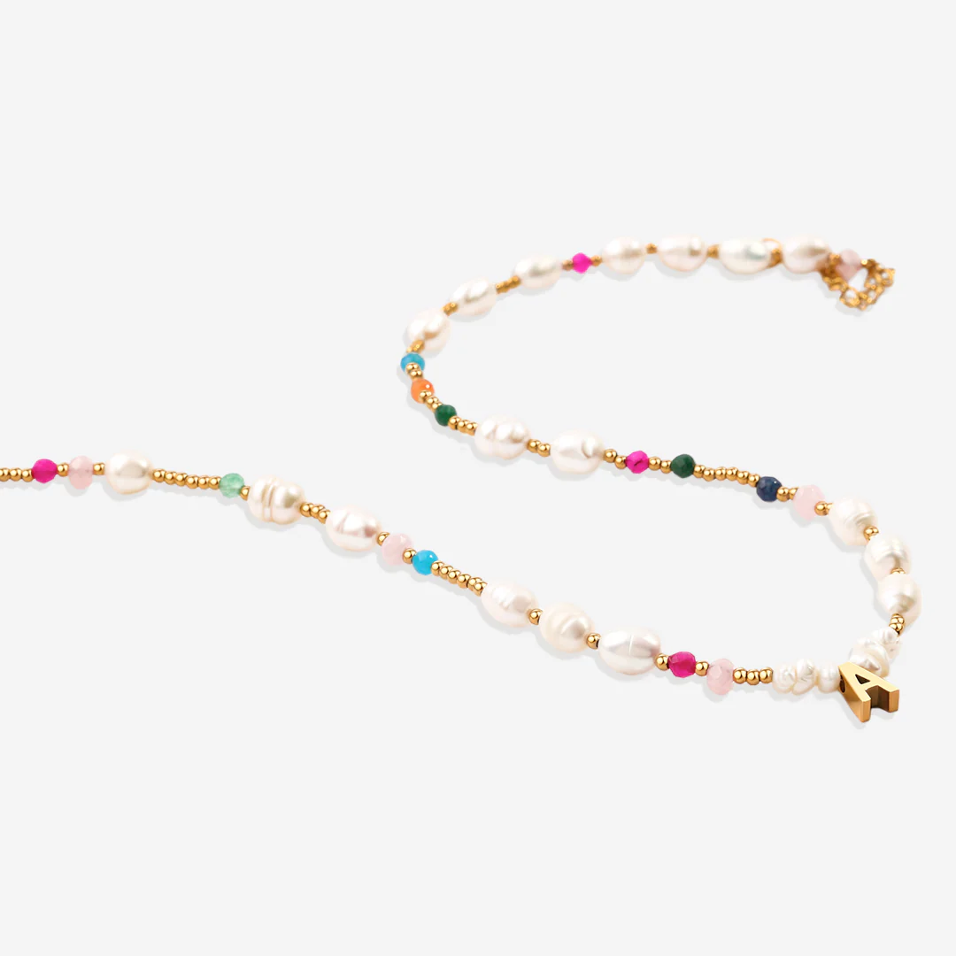 Gemstone and Pearl Initial Necklace - Image 6