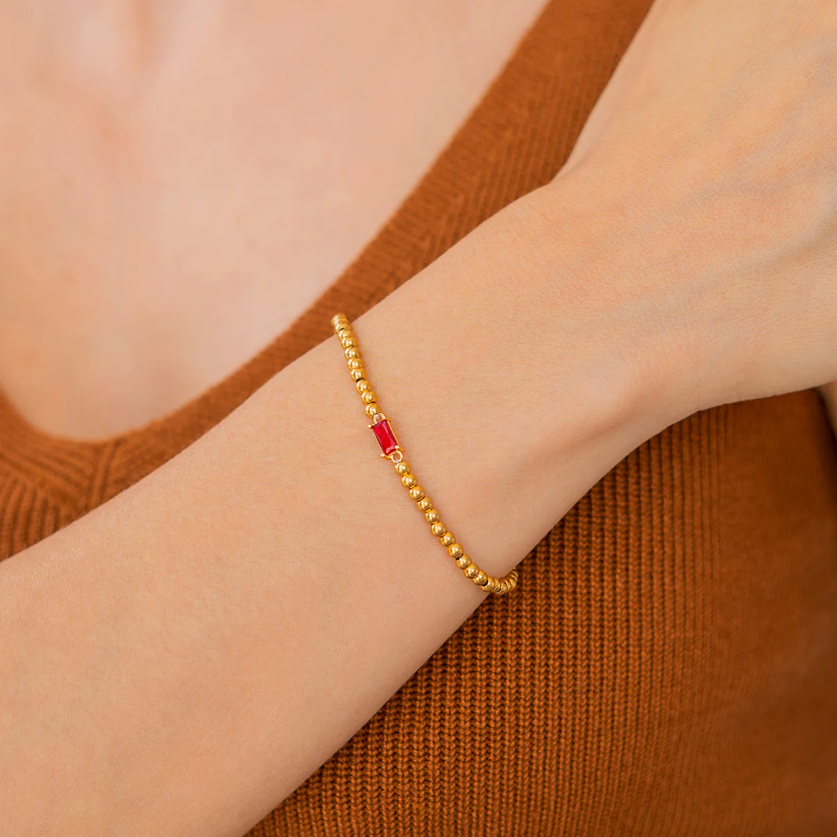 Gold Beaded Birthstone Bracelet - Image 10