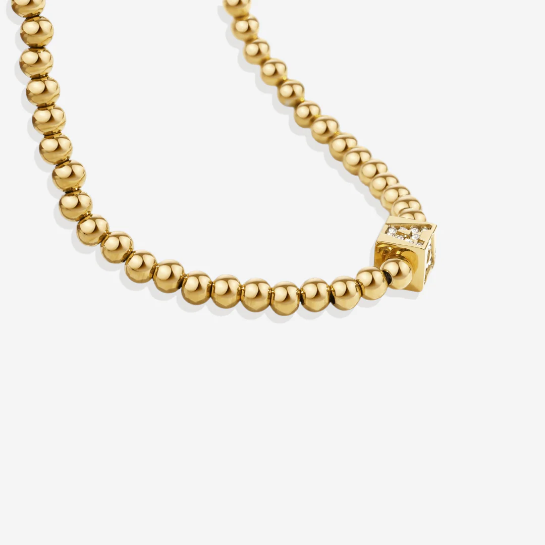 Gold Beaded Block Initial Bracelet - Image 11
