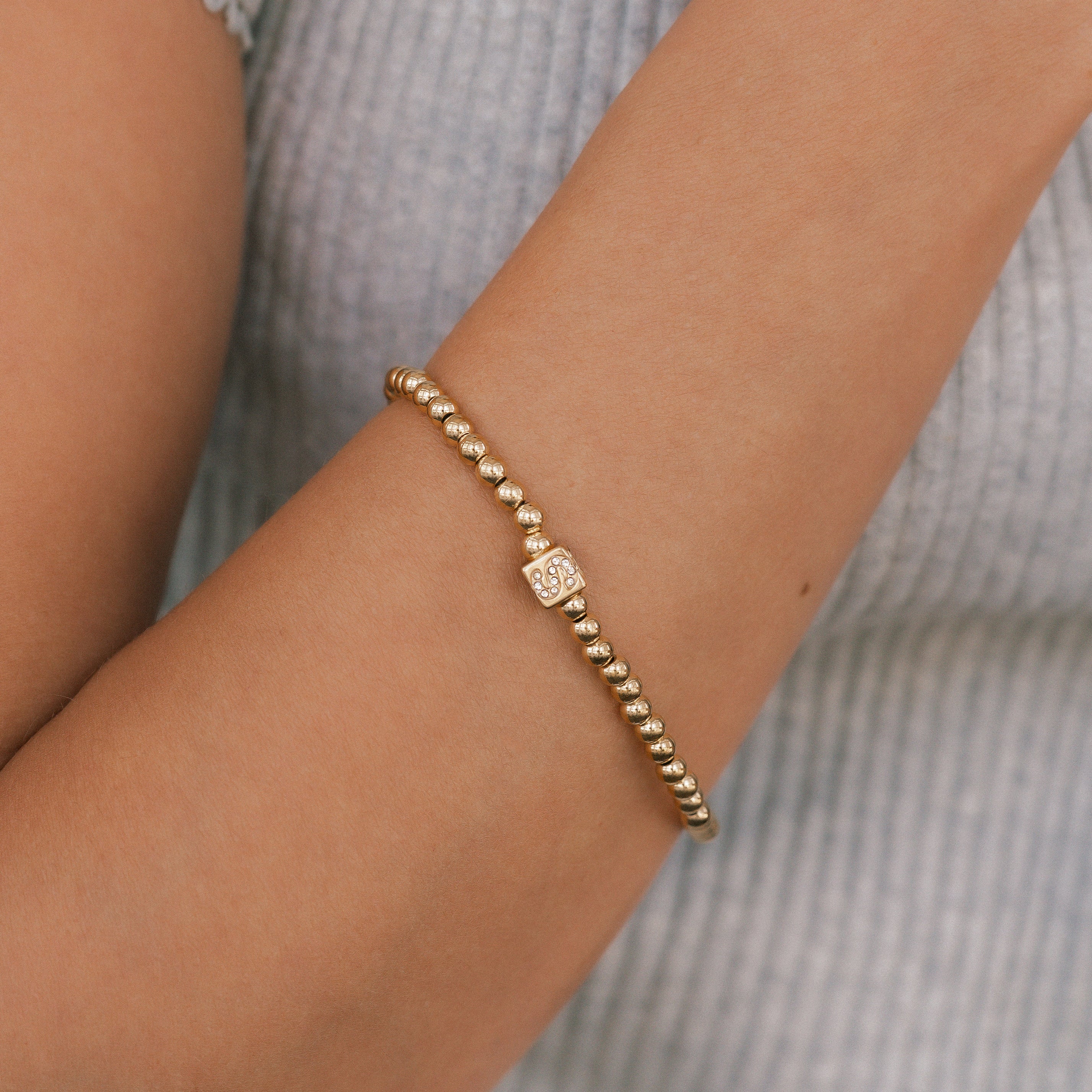 Gold Beaded Block Initial Bracelet - Image 15