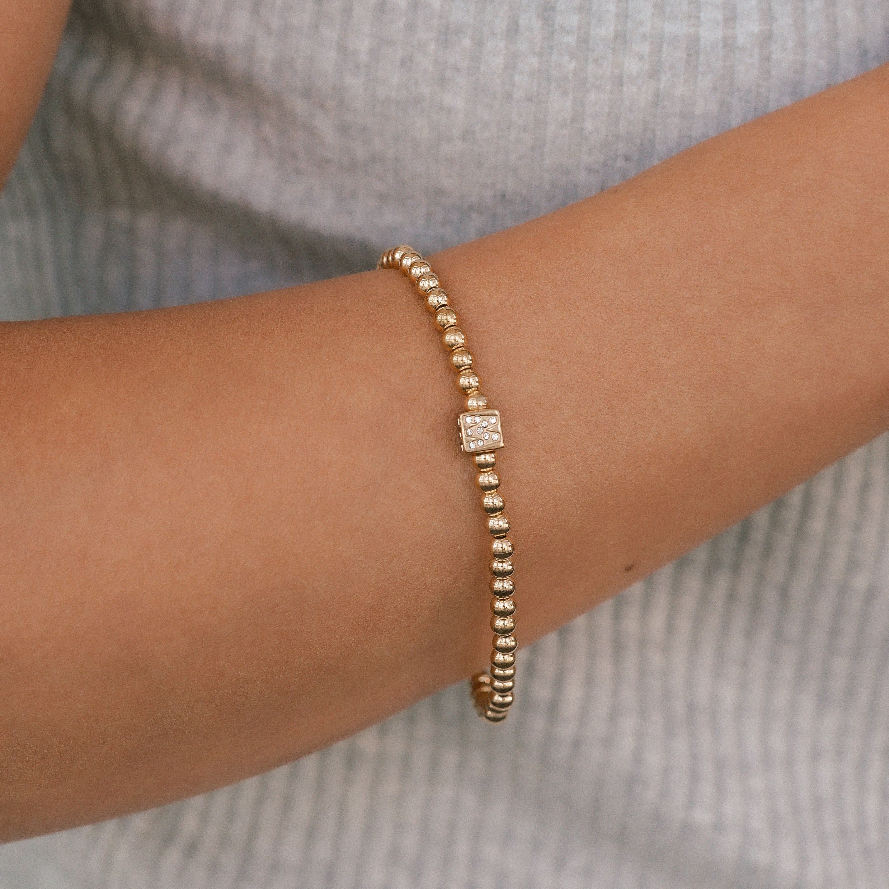 Gold Beaded Block Initial Bracelet - Image 16
