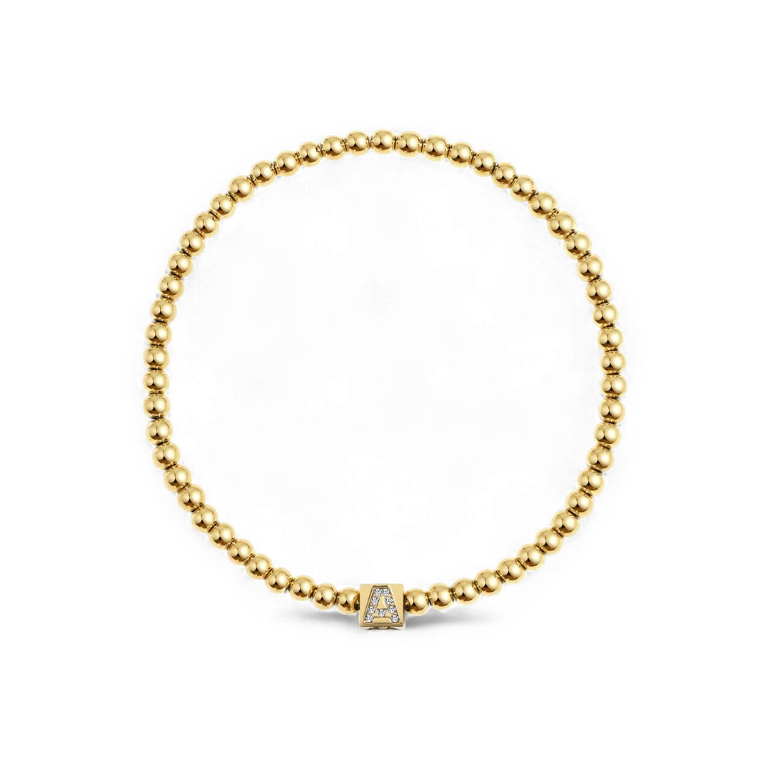 Gold Beaded Block Initial Bracelet - Image 4