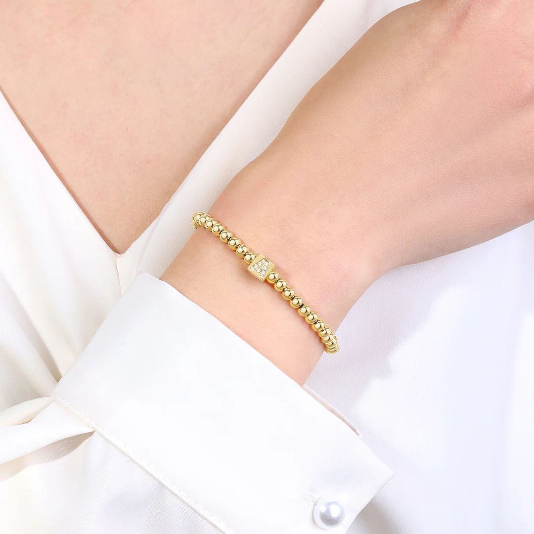 Gold Beaded Block Initial Bracelet - Image 6