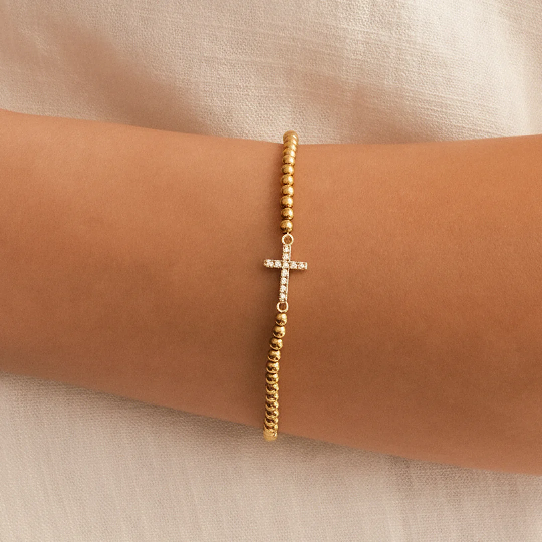 Gold Beaded Cross Stretch Bracelet - Image 21