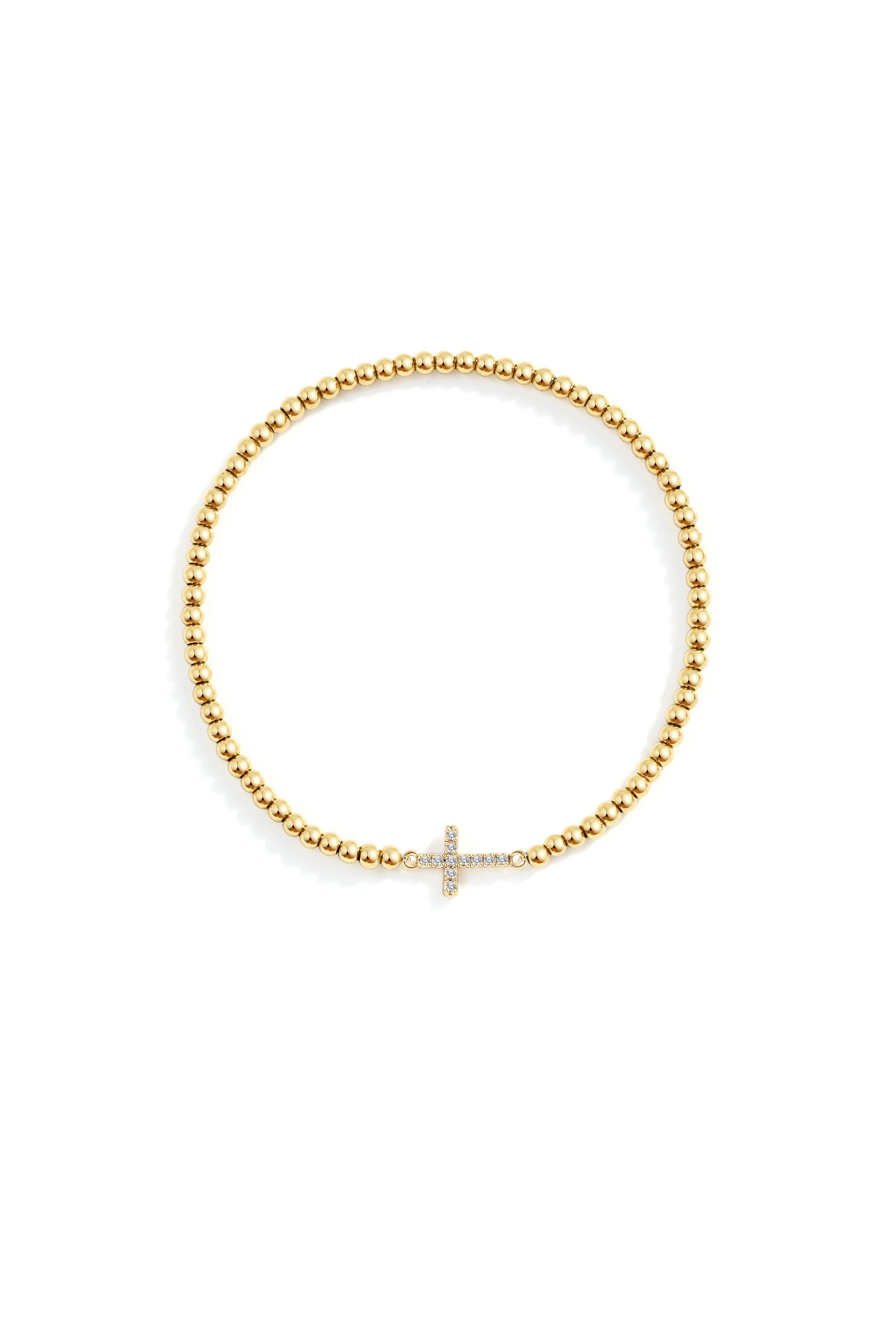 Gold Beaded Cross Stretch Bracelet - Image 6