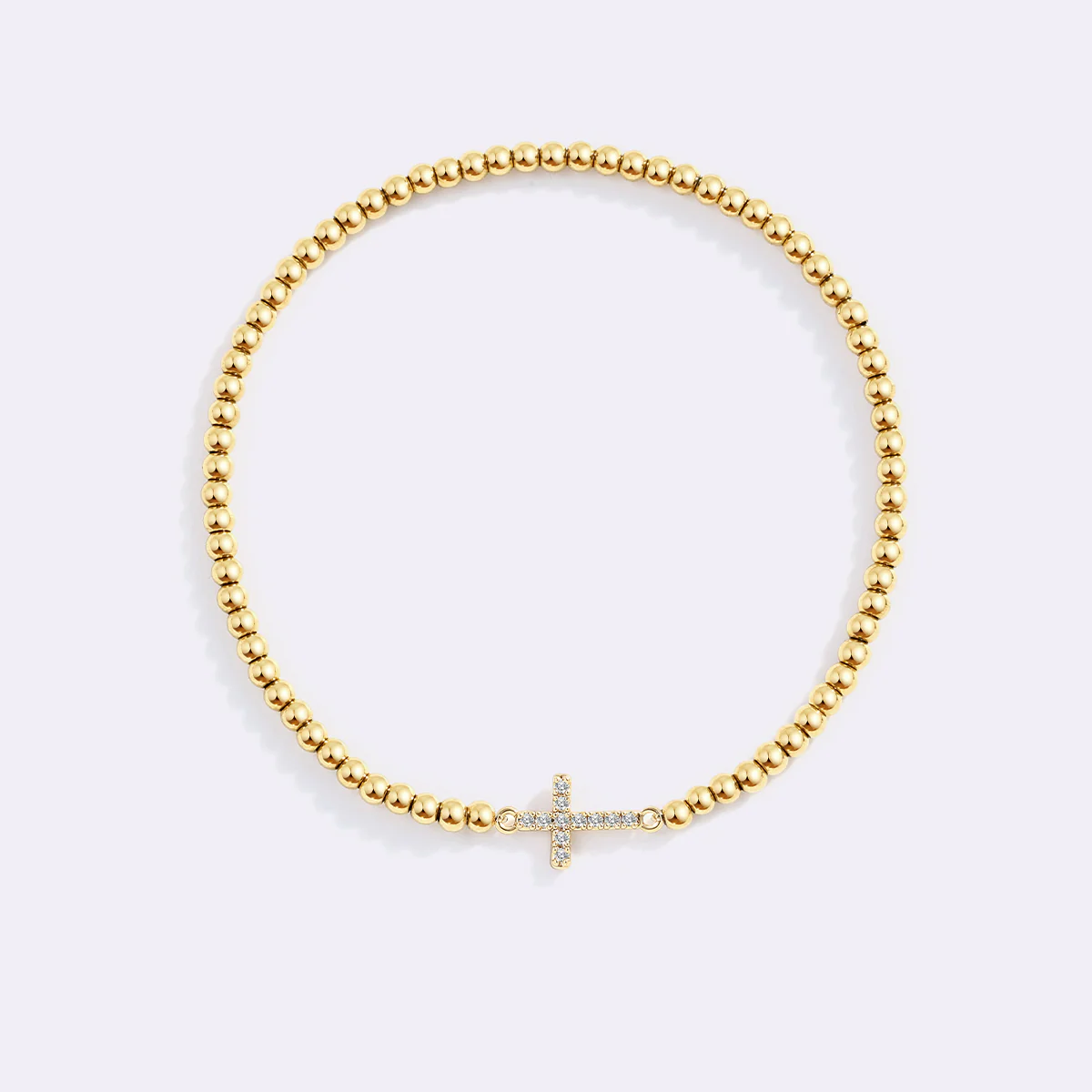 Gold Beaded Cross Stretch Bracelet - Image 8