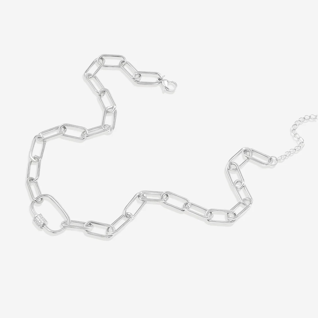 Link Chain Necklace with Pave Carabiner Clasp - Image 12