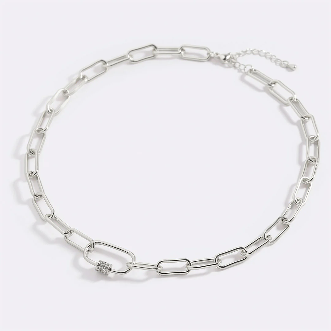 Link Chain Necklace with Pave Carabiner Clasp - Image 15