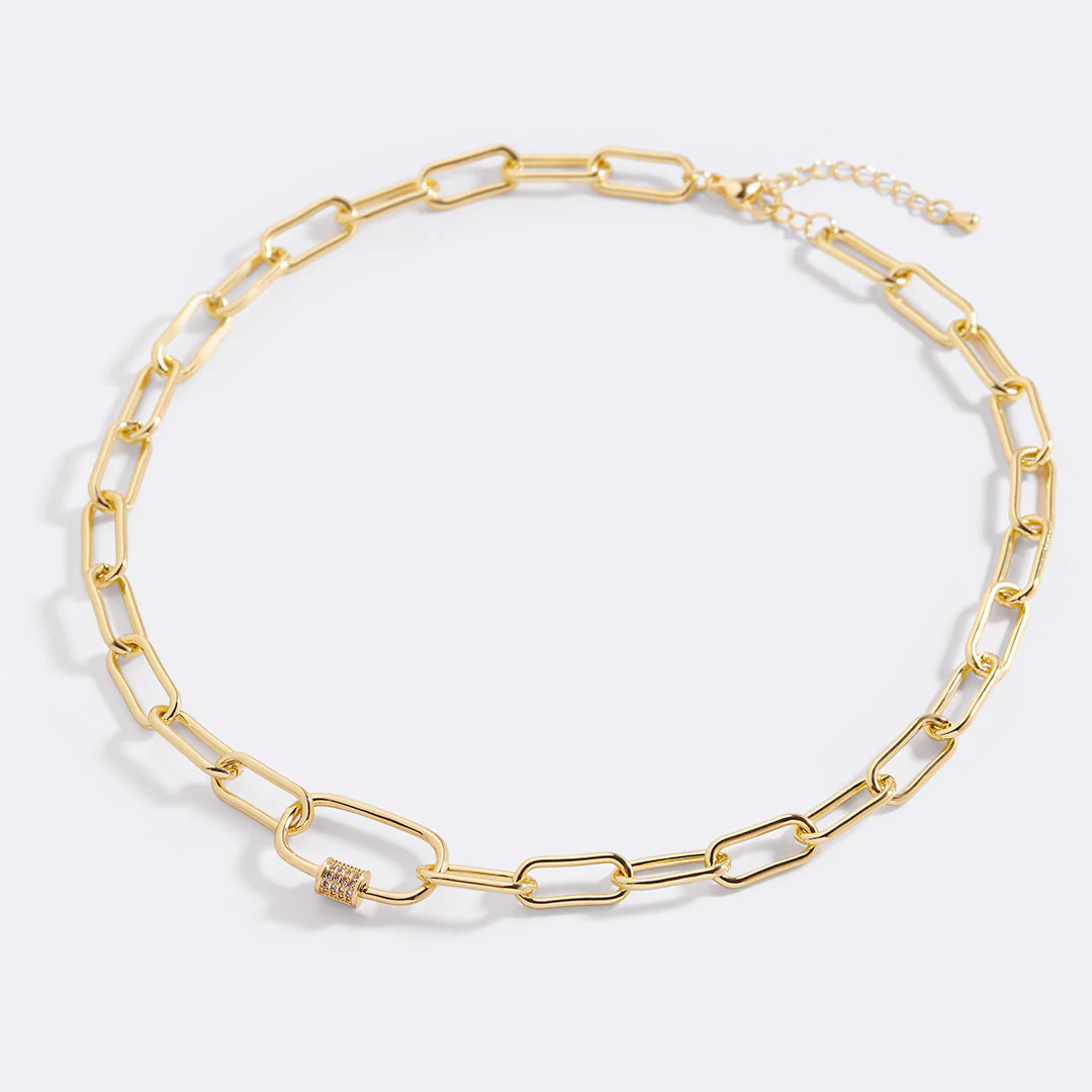 Link Chain Necklace with Pave Carabiner Clasp - Image 16
