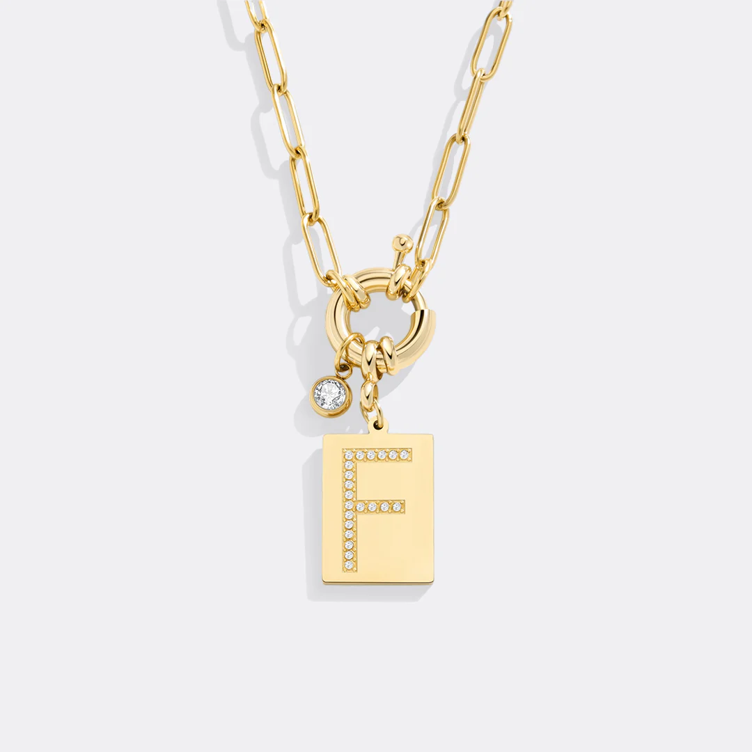 Gold Pave Initial Pendant Necklace with Paperclip Chain - Image 21