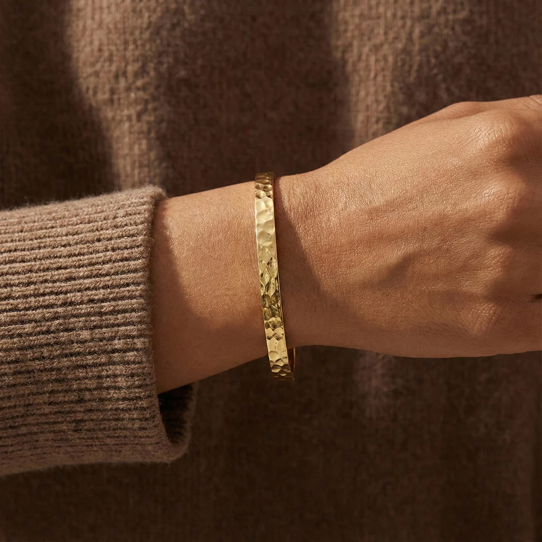 Hammered Gold Cuff Bracelet - Image 9