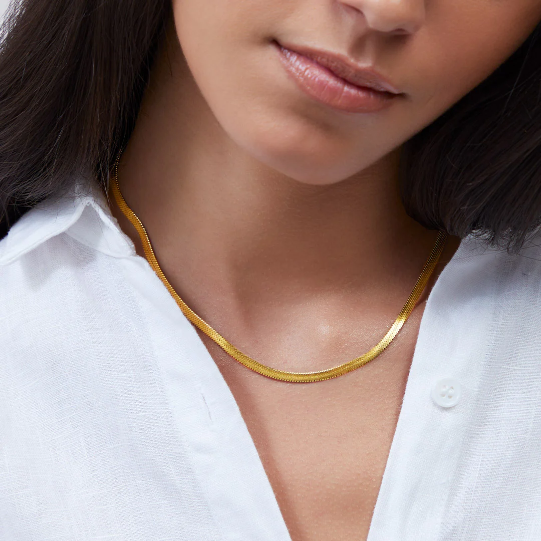 Herringbone Gold Chain Necklace - Image 18
