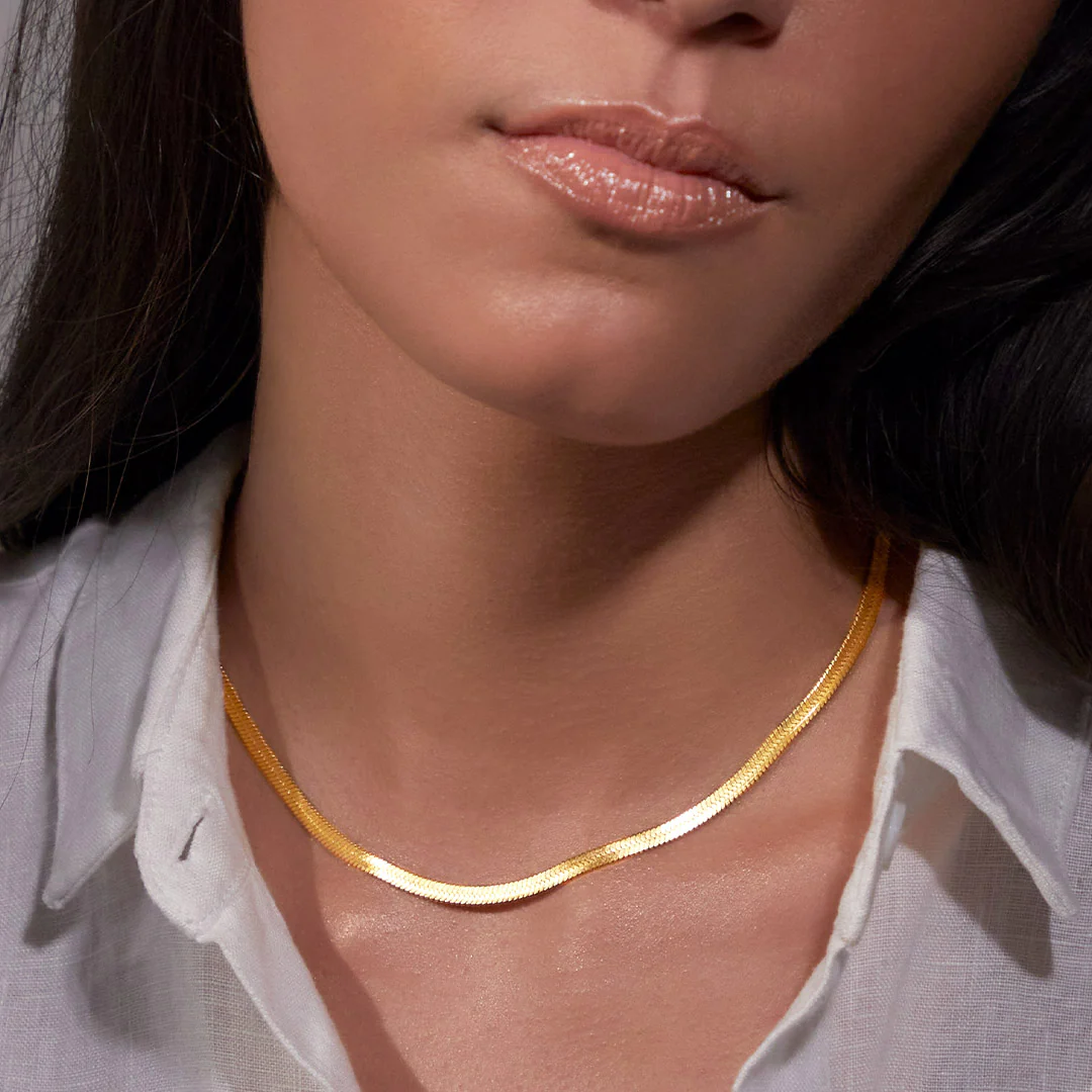 Herringbone Gold Chain Necklace - Image 19