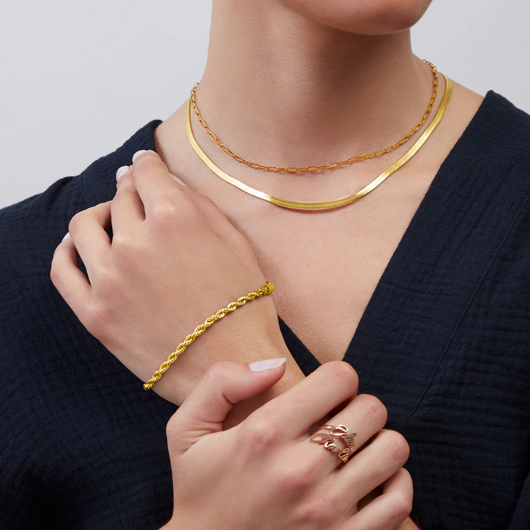 Herringbone Gold Chain Necklace - Image 23