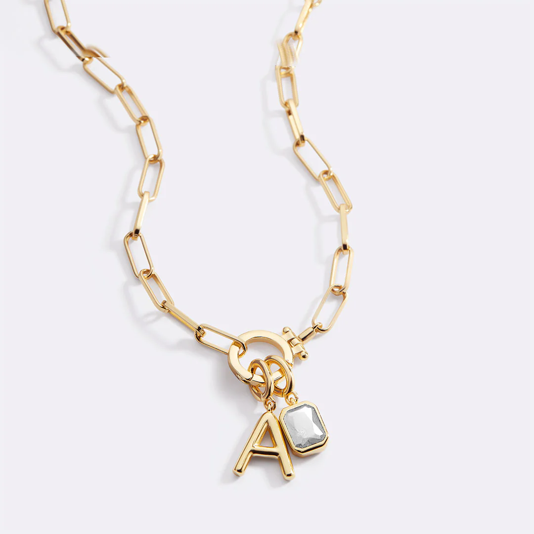 Mint Paperclip Necklace with Initial & Birthstone Charm - Image 21