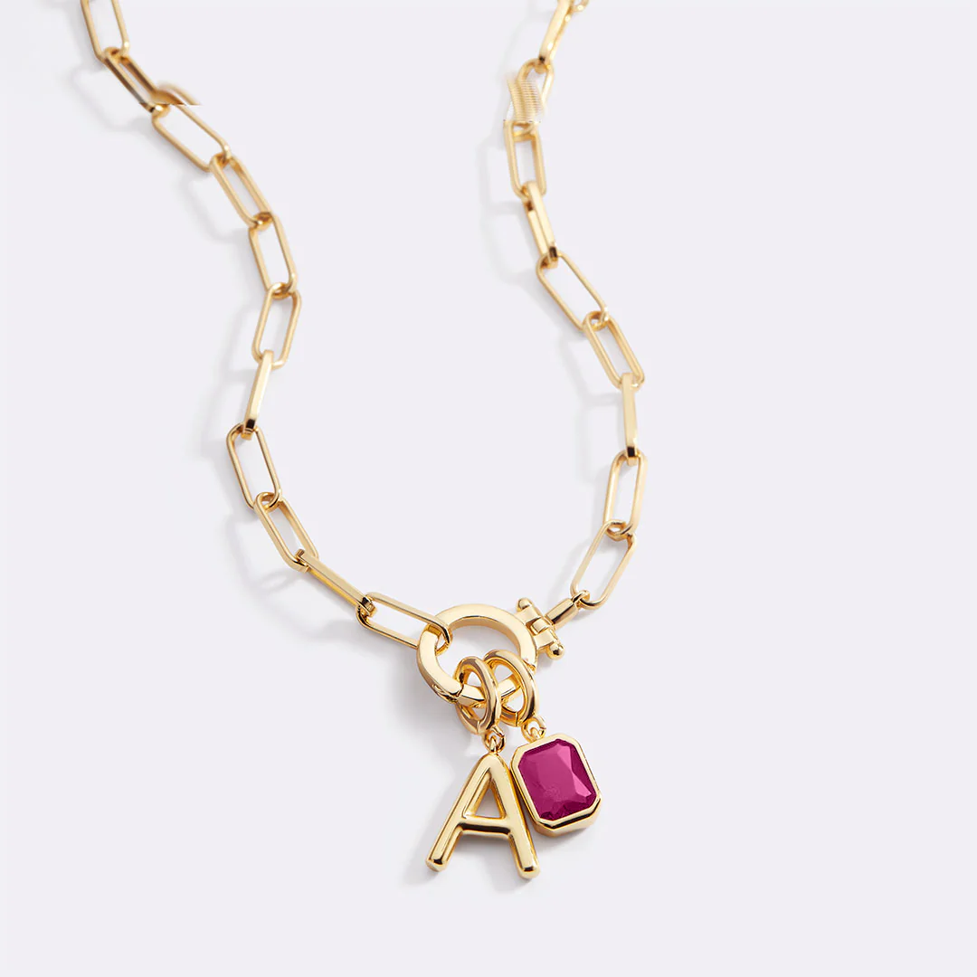 Mint Paperclip Necklace with Initial & Birthstone Charm - Image 31
