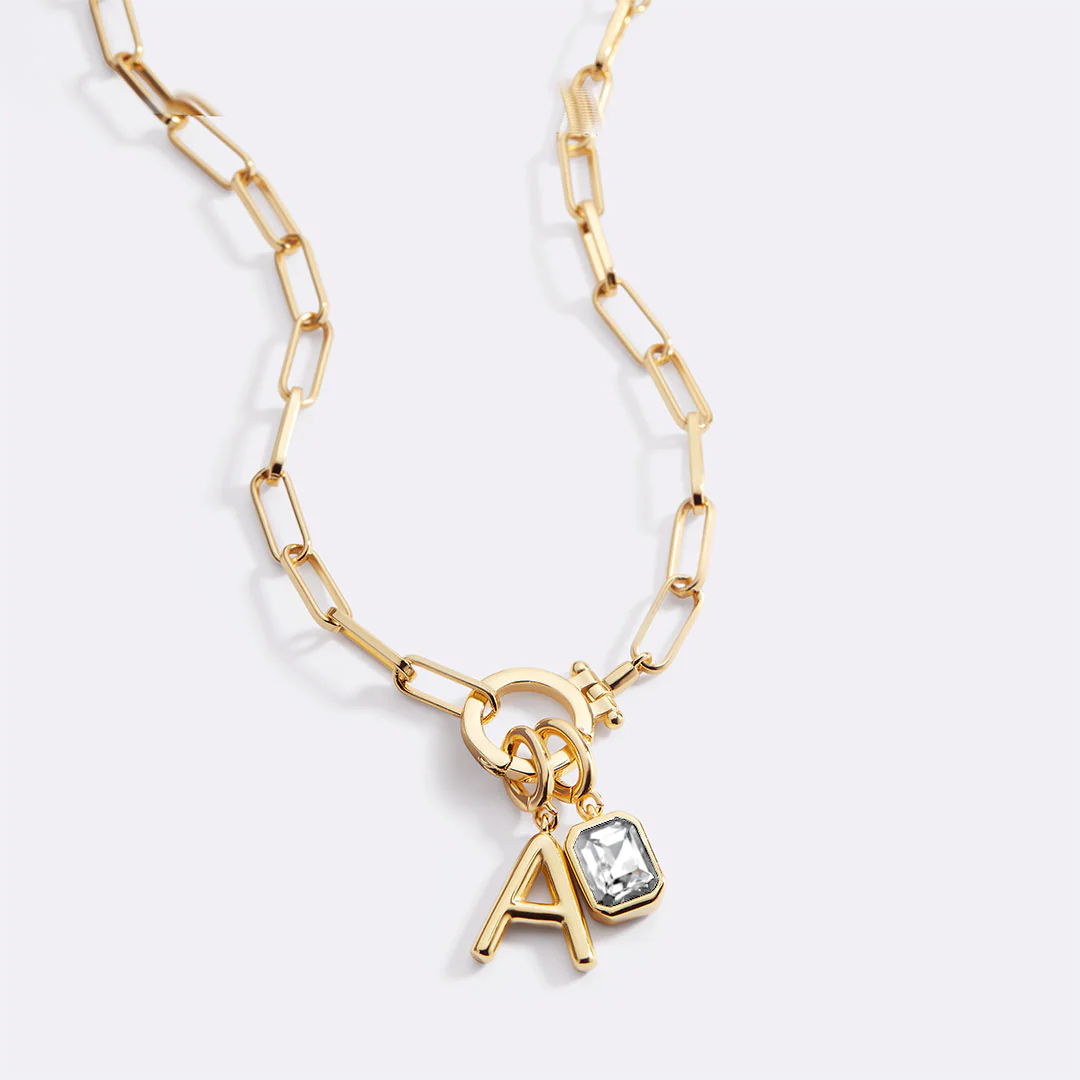 Mint Paperclip Necklace with Initial & Birthstone Charm - Image 44