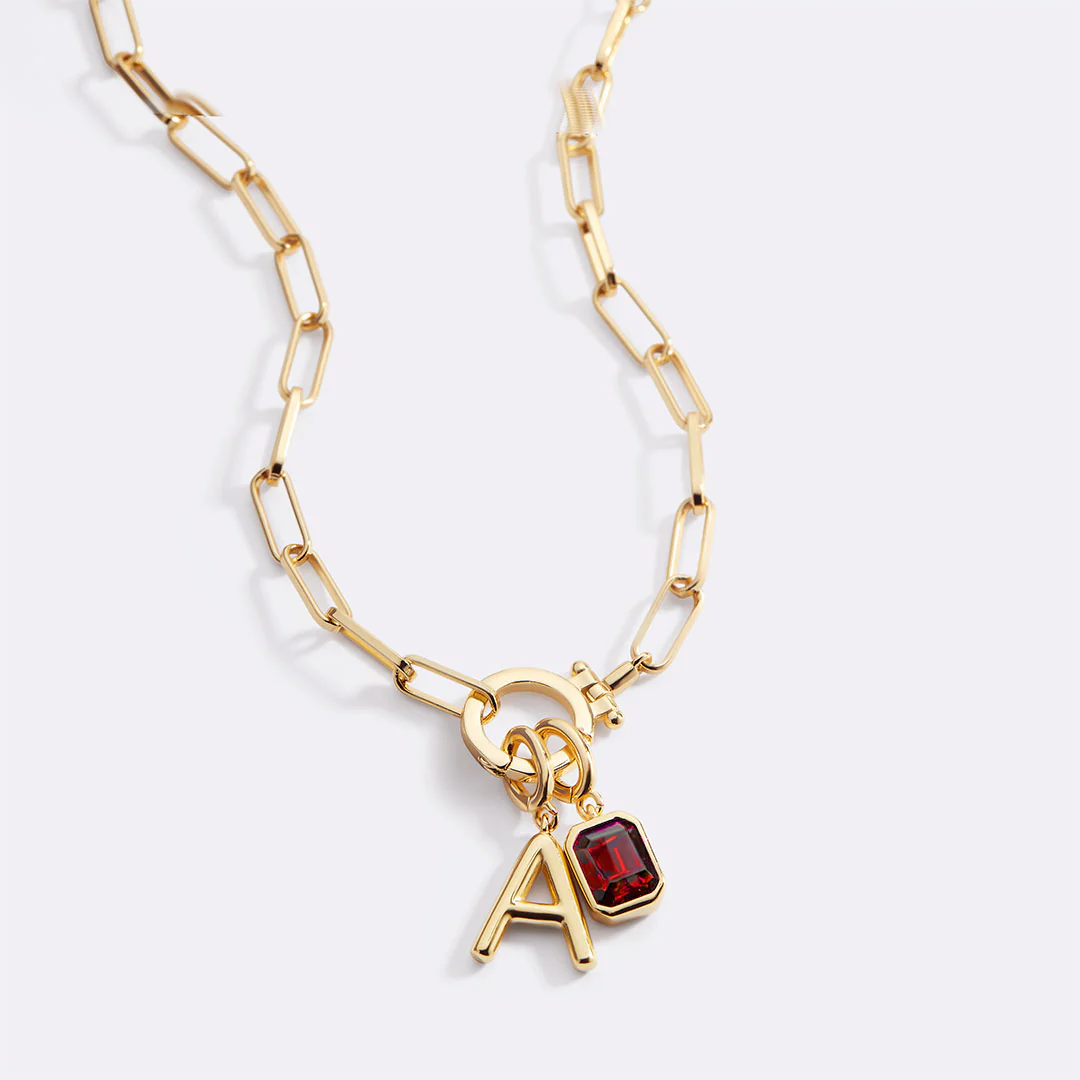Mint Paperclip Necklace with Initial & Birthstone Charm - Image 47