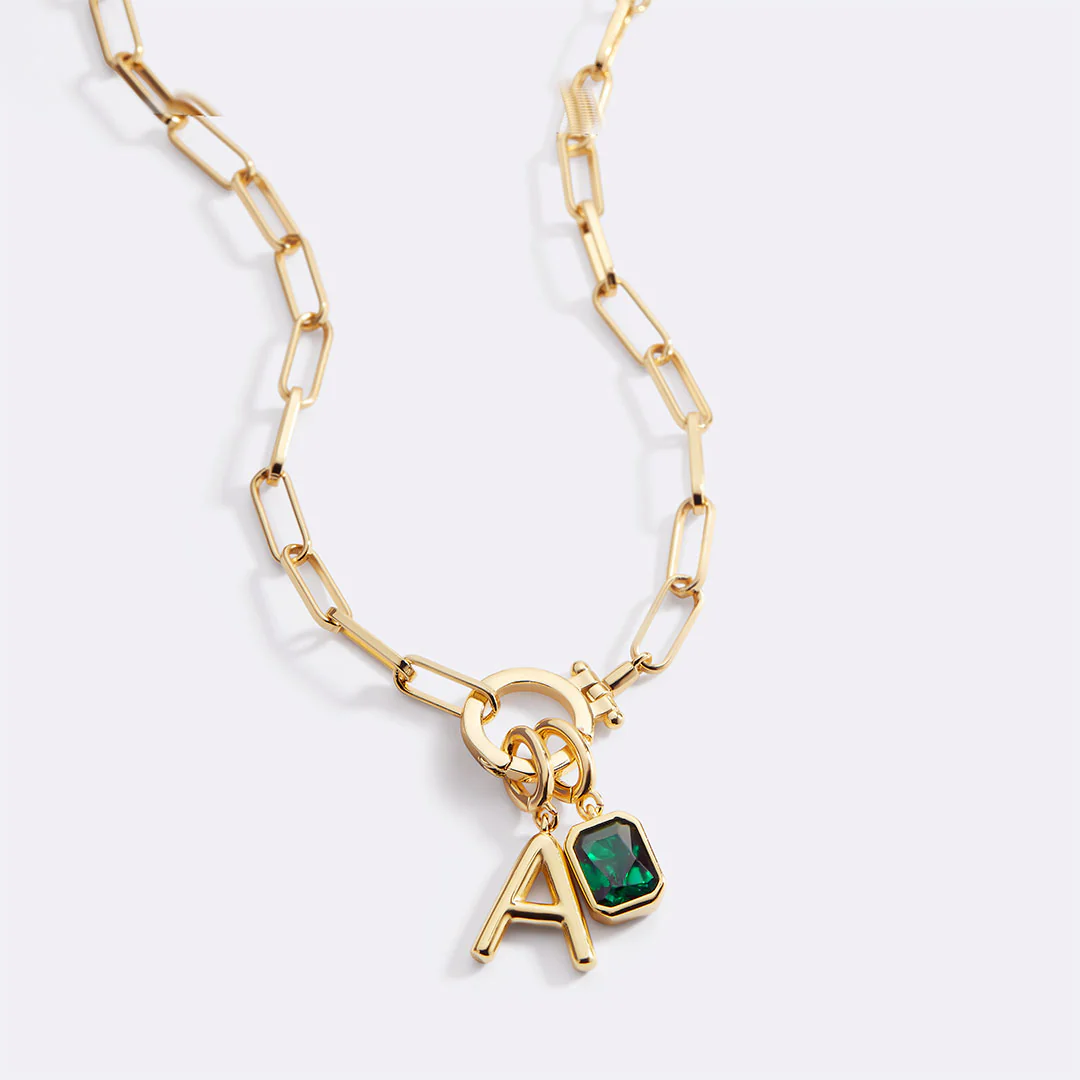 Mint Paperclip Necklace with Initial & Birthstone Charm - Image 50