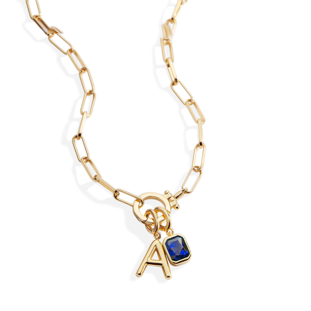 Mint Paperclip Necklace with Initial & Birthstone Charm - Image 60