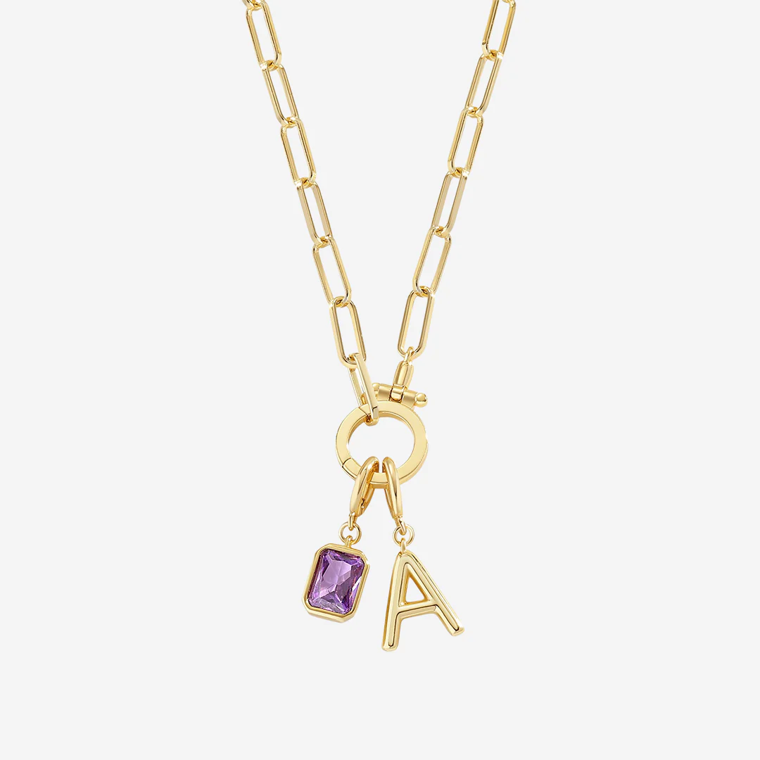 Mint Paperclip Necklace with Initial & Birthstone Charm - Image 8