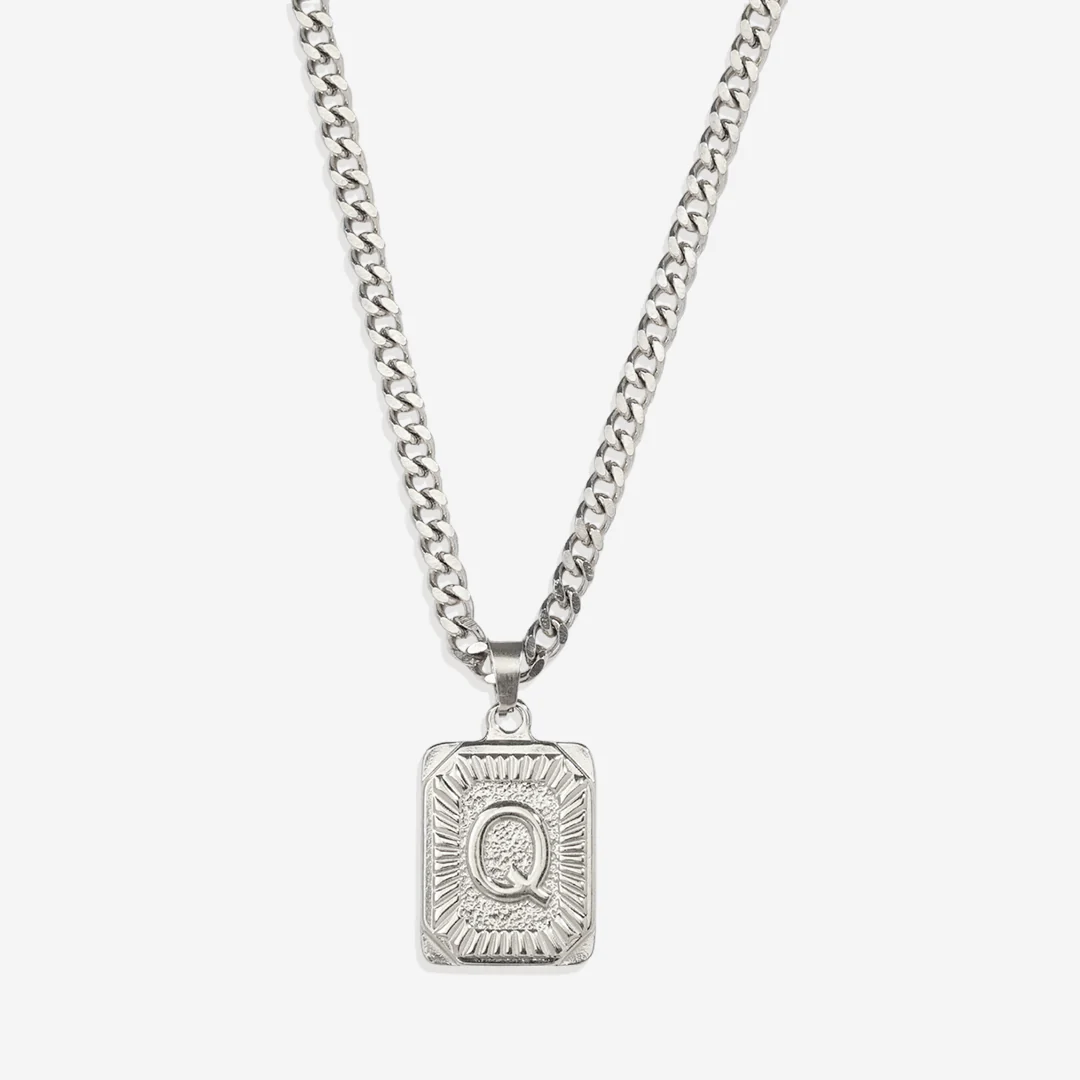 Initial Card Pendant Necklace with Curb Chain - Image 11
