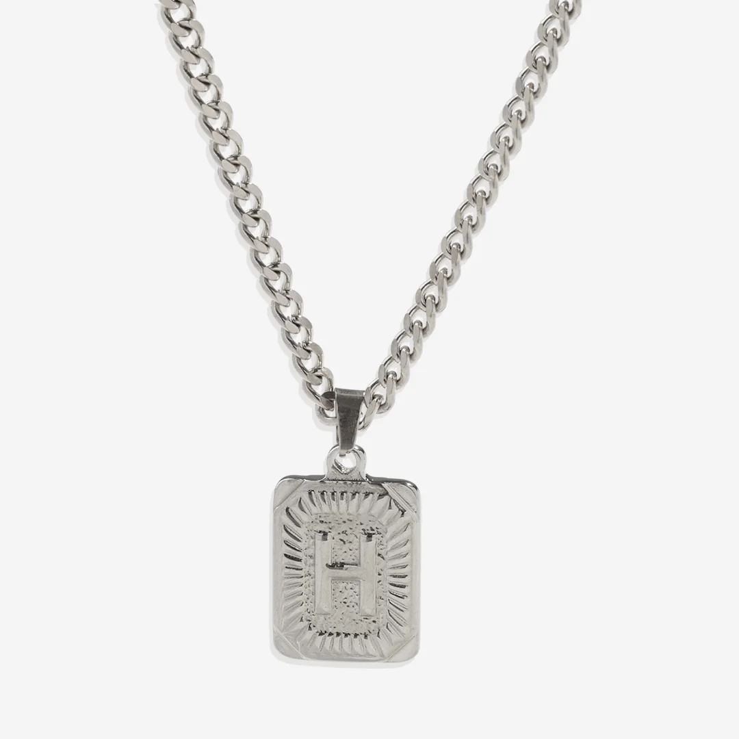 Initial Card Pendant Necklace with Curb Chain - Image 13