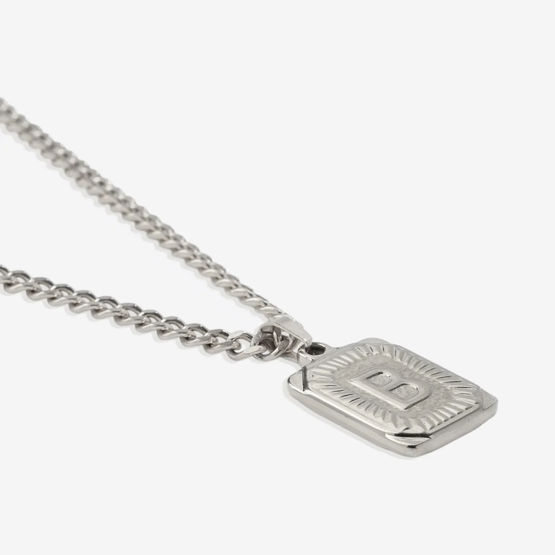 Initial Card Pendant Necklace with Curb Chain - Image 15