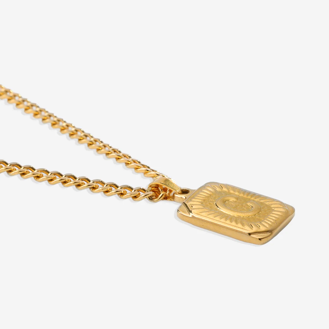 Initial Card Pendant Necklace with Curb Chain - Image 18