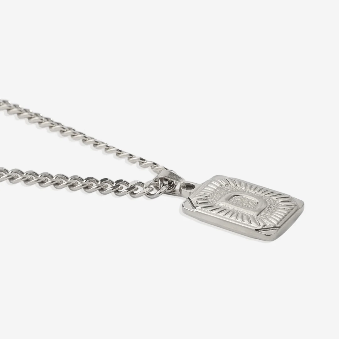 Initial Card Pendant Necklace with Curb Chain - Image 19