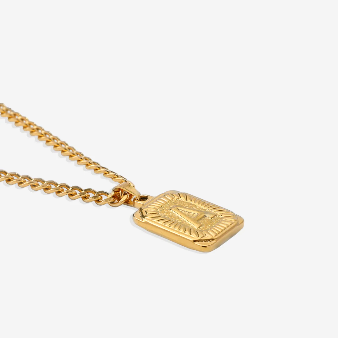Initial Card Pendant Necklace with Curb Chain - Image 3