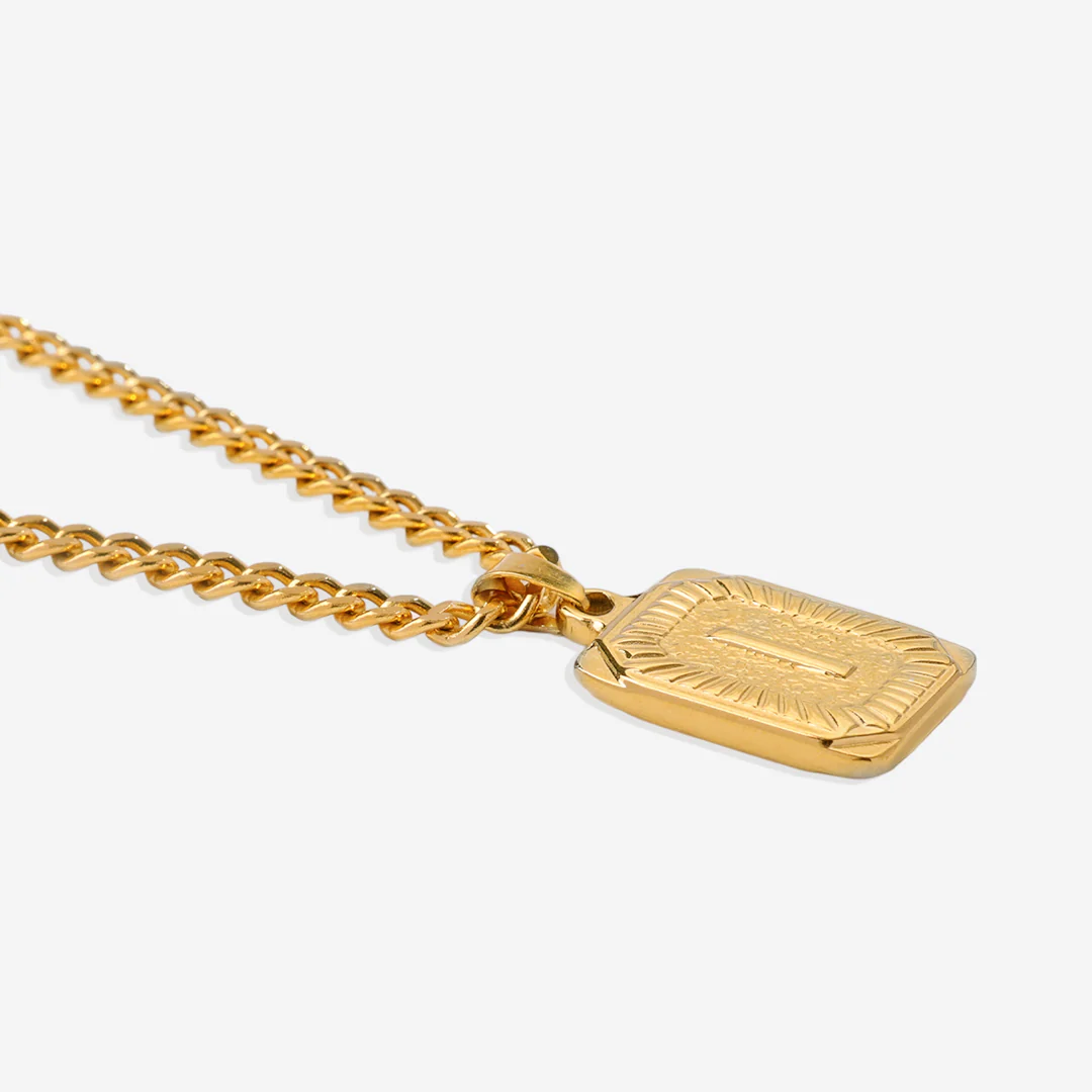Initial Card Pendant Necklace with Curb Chain - Image 30