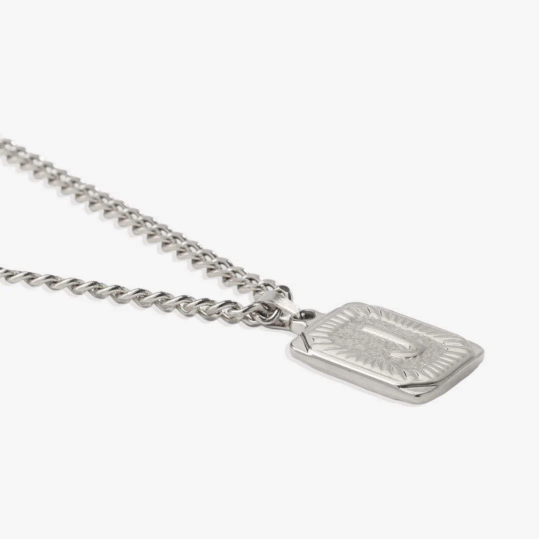 Initial Card Pendant Necklace with Curb Chain - Image 31
