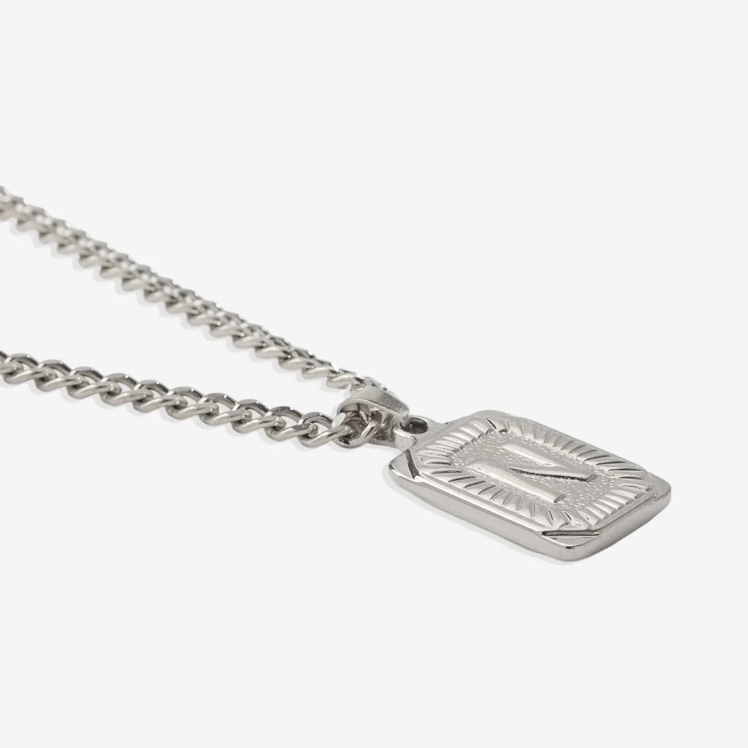 Initial Card Pendant Necklace with Curb Chain - Image 38