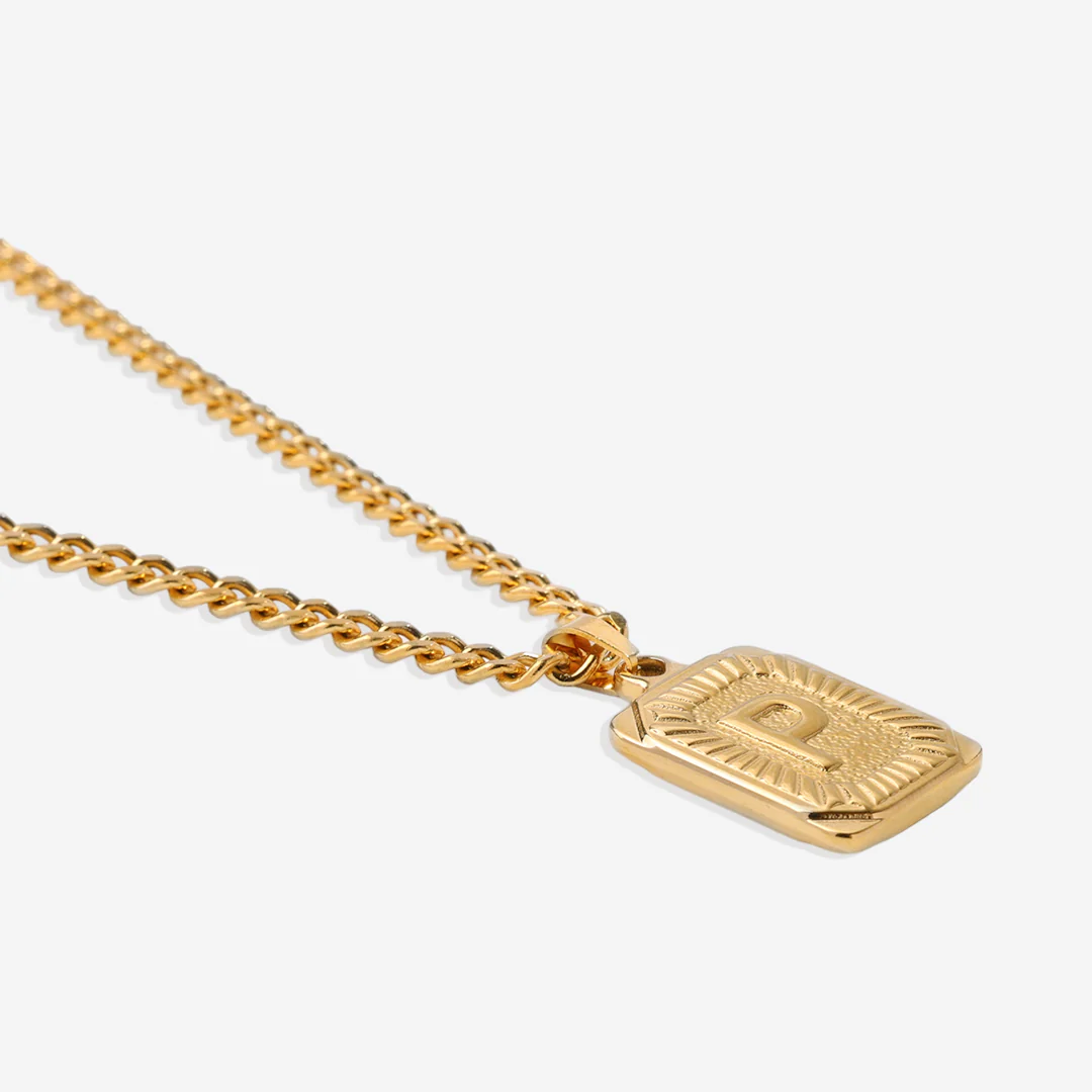 Initial Card Pendant Necklace with Curb Chain - Image 43