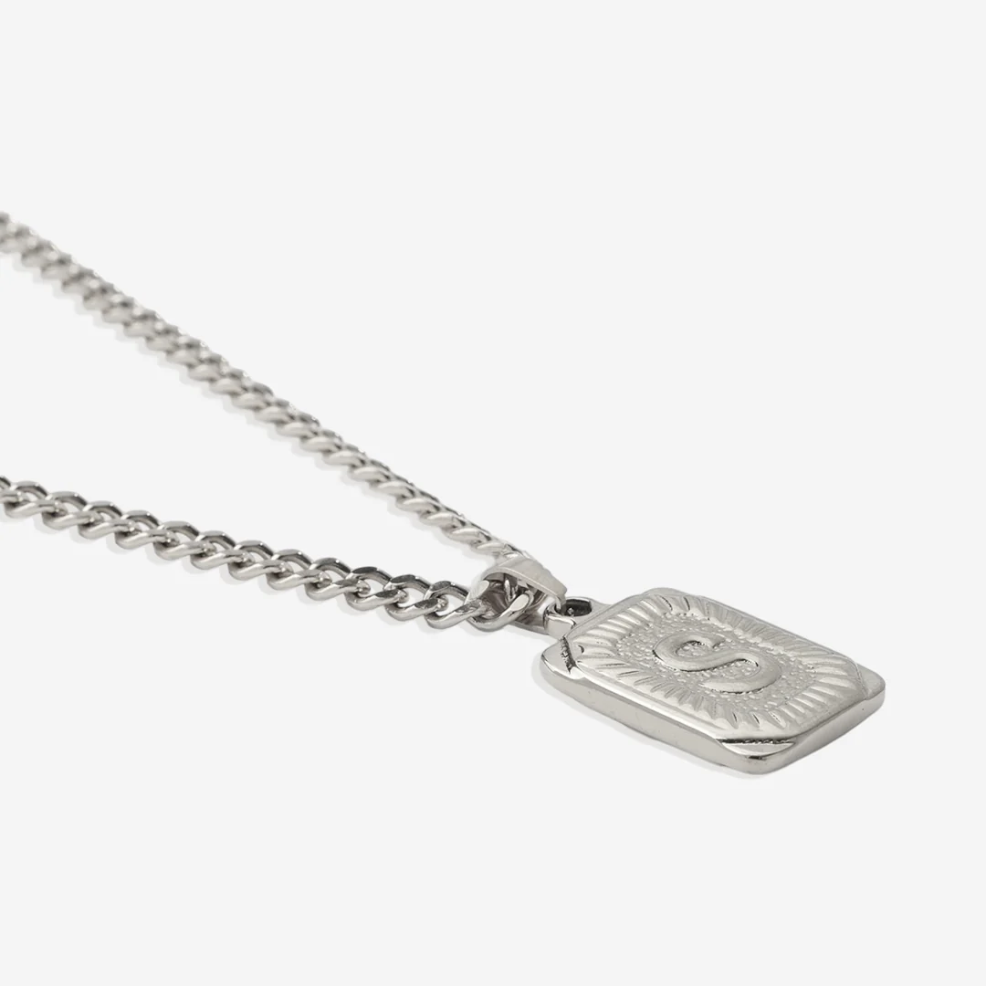 Initial Card Pendant Necklace with Curb Chain - Image 48