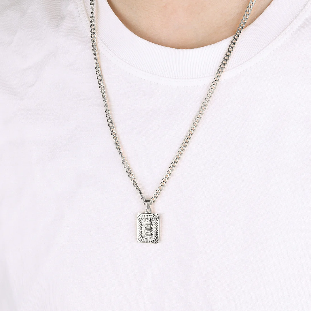 Initial Card Pendant Necklace with Curb Chain - Image 5
