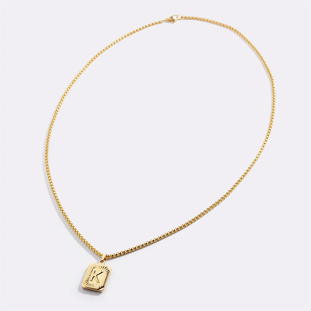 Initial Card Pendant Necklace with Curb Chain - Image 6
