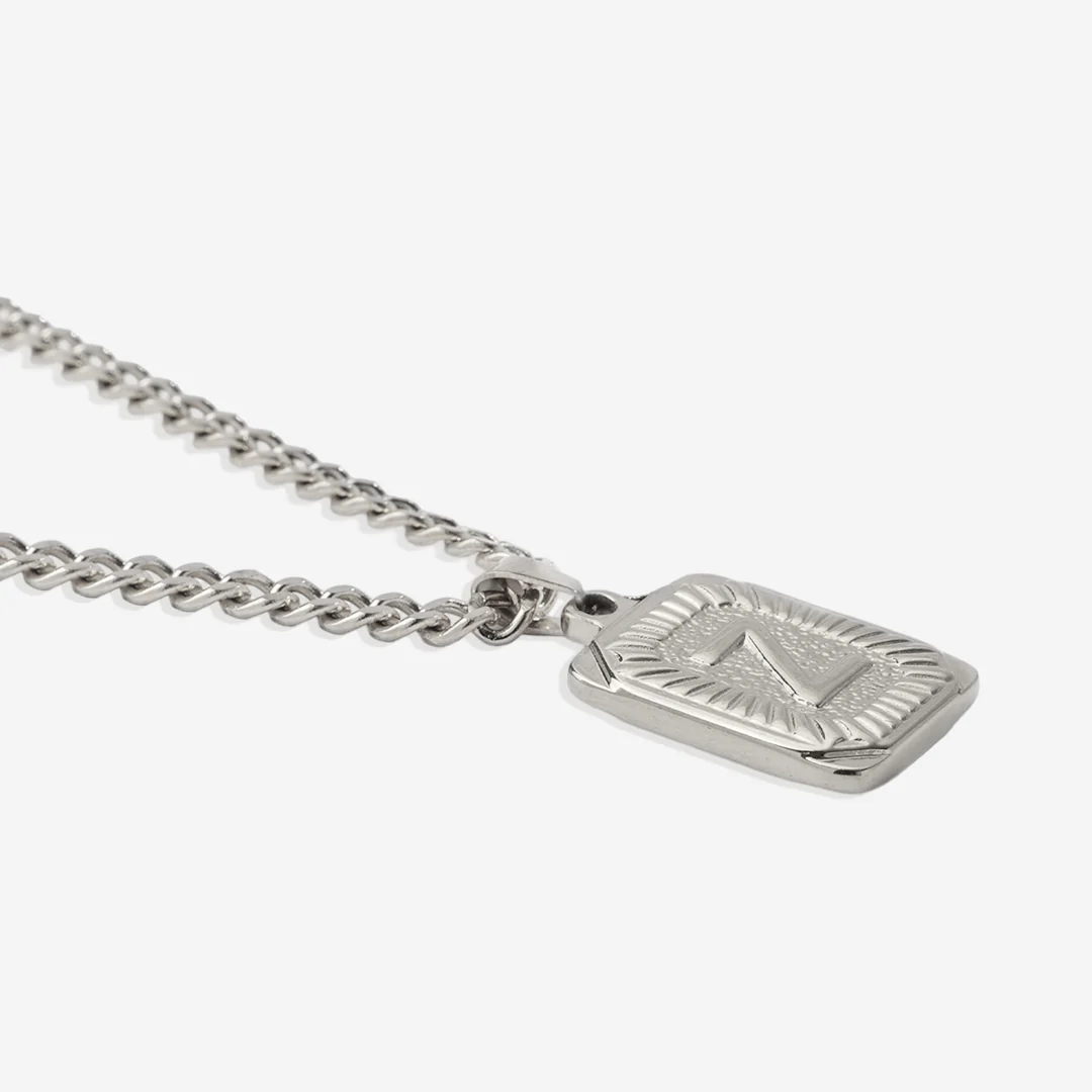 Initial Card Pendant Necklace with Curb Chain - Image 60