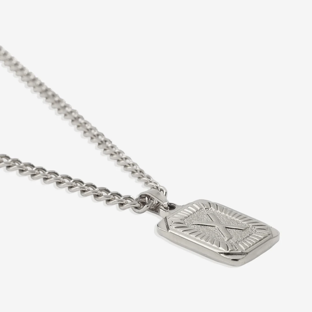 Initial Card Pendant Necklace with Curb Chain - Image 62