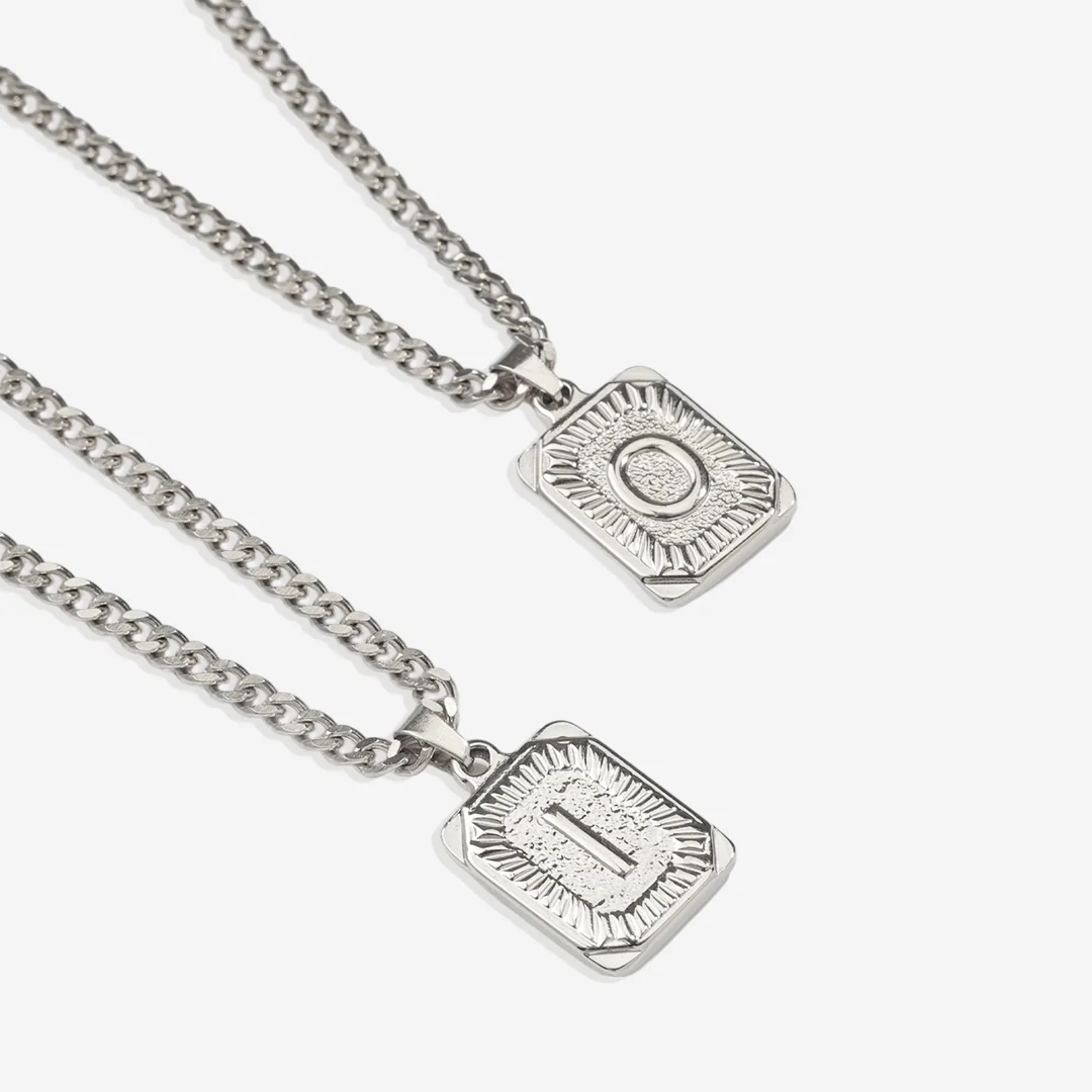 Initial Card Pendant Necklace with Curb Chain - Image 8
