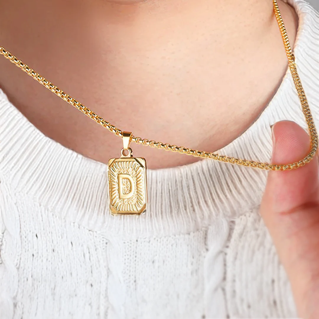 Initial Card Pendant Necklace with Rolo Chain - Image 67