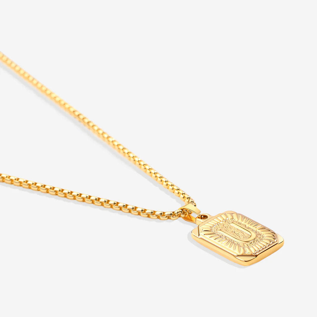 Initial Card Pendant Necklace with Rolo Chain - Image 7