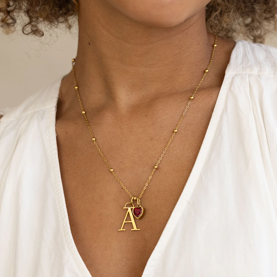 Droplet Birthstone & Initial Necklace - Image 6
