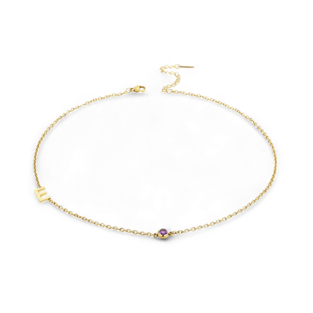 Initial Necklace with Birthstone Accent - Image 100
