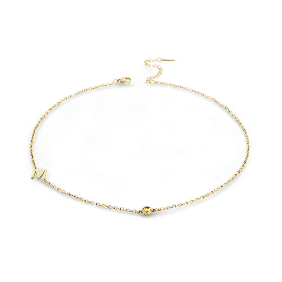 Initial Necklace with Birthstone Accent - Image 101