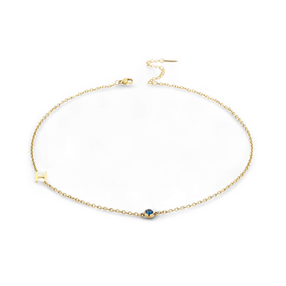 Initial Necklace with Birthstone Accent - Image 102