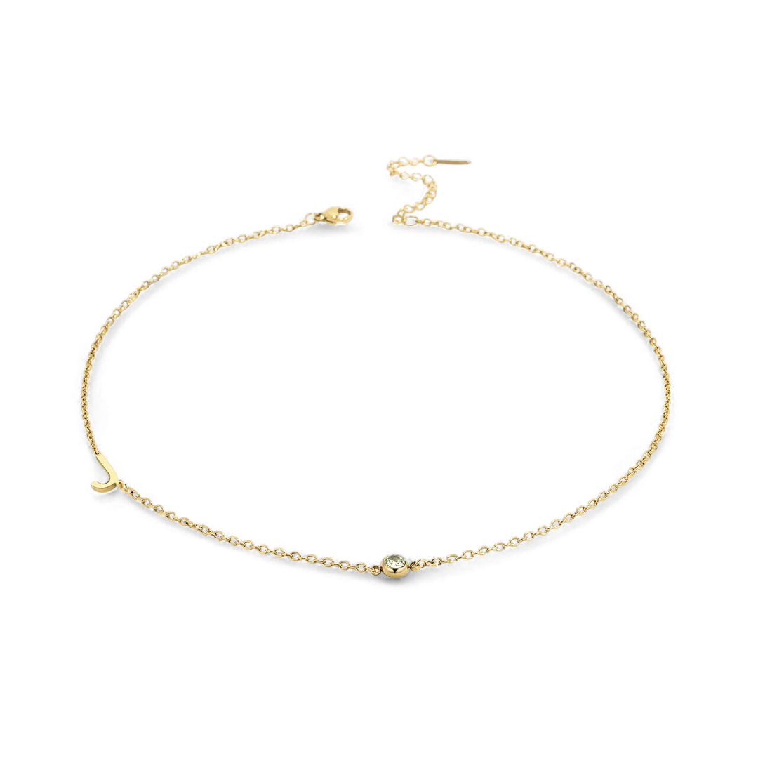 Initial Necklace with Birthstone Accent - Image 105