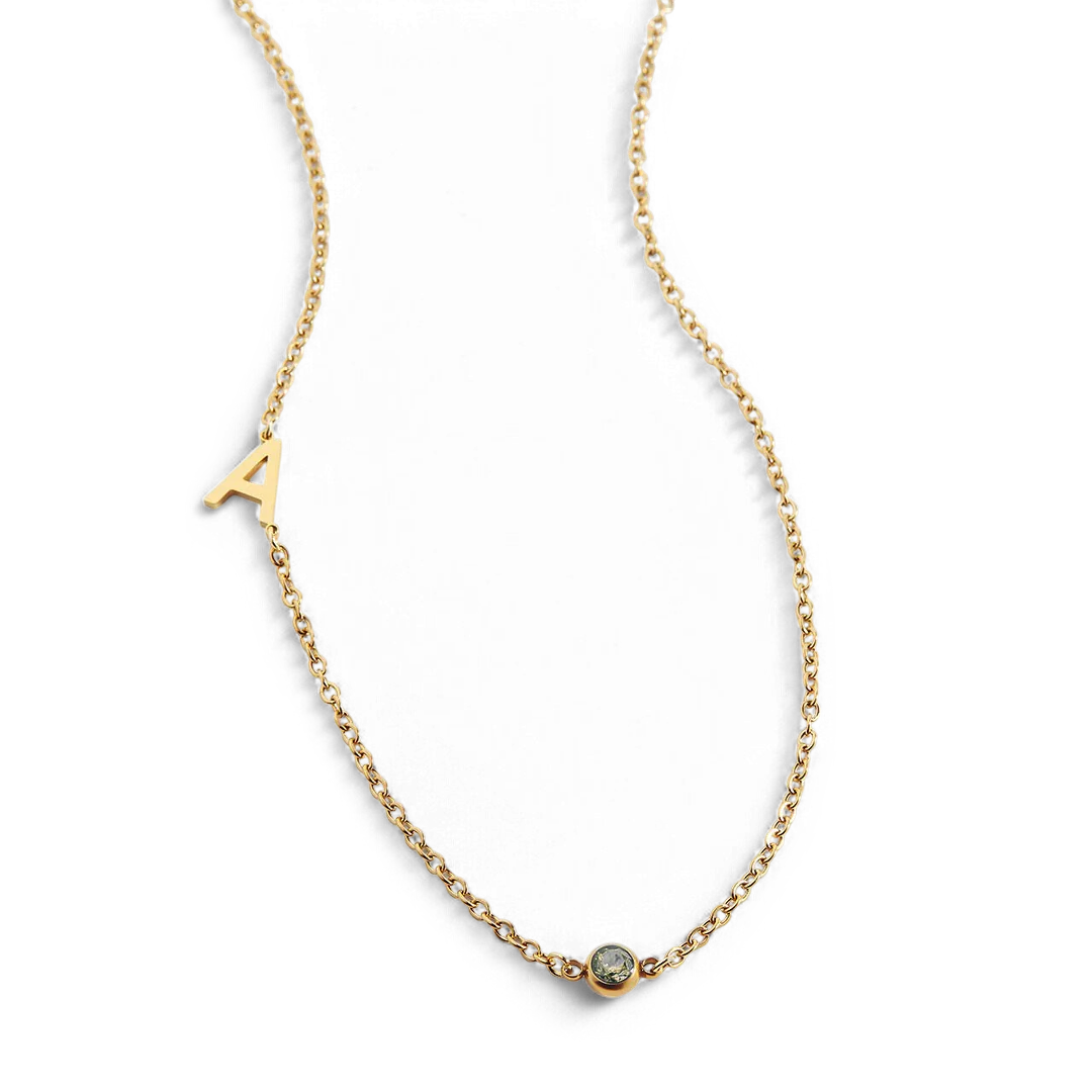 Initial Necklace with Birthstone Accent - Image 106